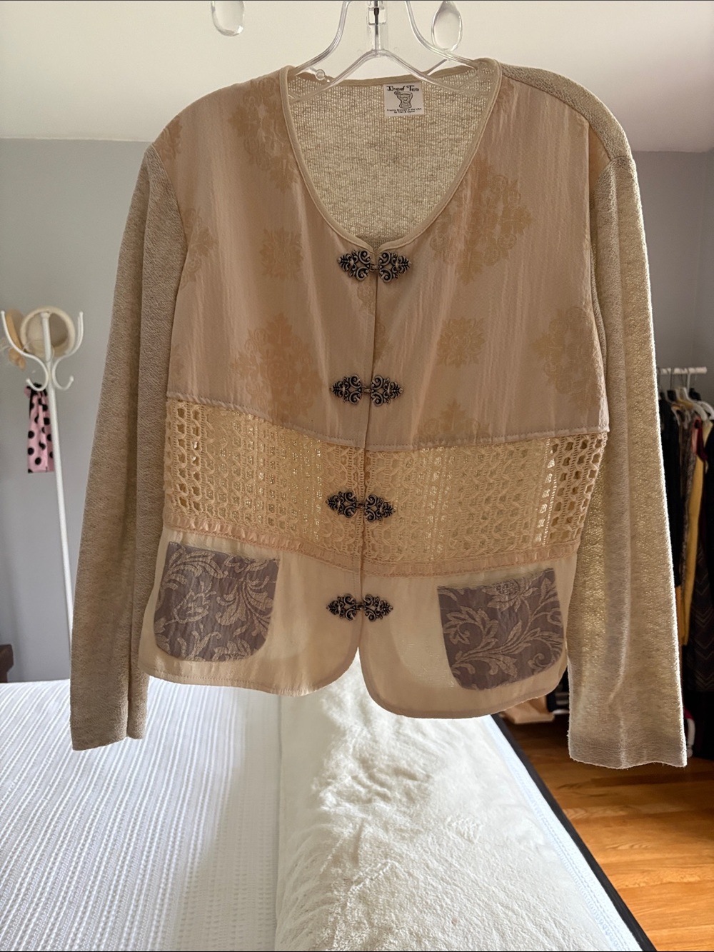 Beige Mixed-Fabric Button Front Jacket